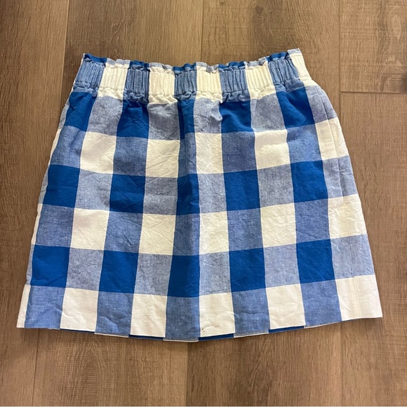 J. Crew Factory Linen Cotton Blue Checkered Sidewalk Pull On Skirt Sz 8 Gingham - Picture 2 of 6